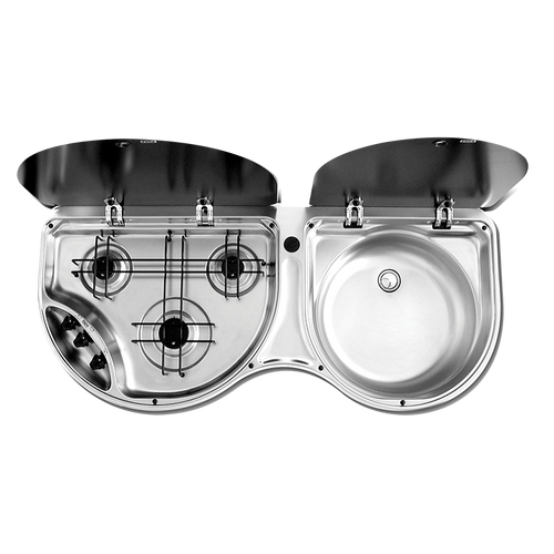 Smev 3 Burner Stove & Sink Combo Stainless Steel (No Mixer)