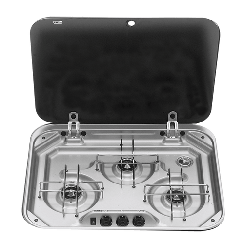 Smev 3 Burner Stainless Steel Drop In Cook Top With Glass Lid